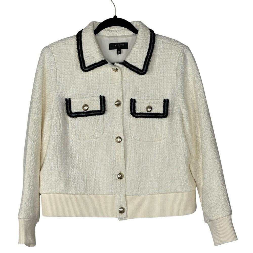 Talbots Amherst Tweed Jacket Blazer Preppy Old Money Ivory Size PXL